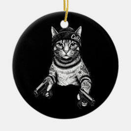 Adorno De Cerámica Gangster Cat Tattoo Art | Cool Streetwear Kitty