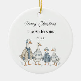 Adorno De Cerámica Ganso de Navidad Familia Azul Acuarela