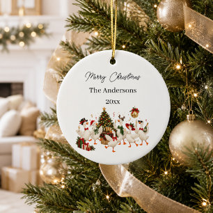 Adorno De Cerámica Ganso de Navidad Familia Fiesta Acuarela