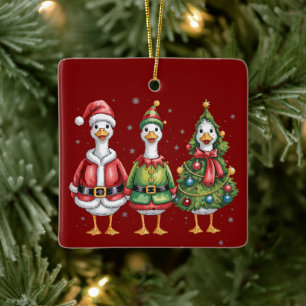 Adorno De Cerámica Ganso Navideño Antiguo Pato Santa Ganso Tonto