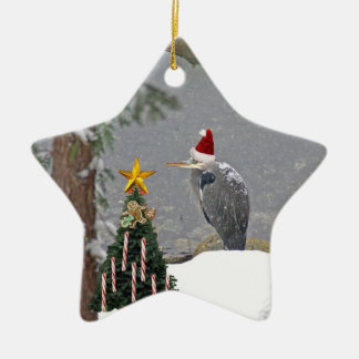 Adorno De Cerámica Garza del navidad en foto de la nieve