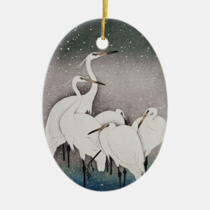 Adorno De Cerámica Garzas Koson en la Nieve: Japonés Vintage