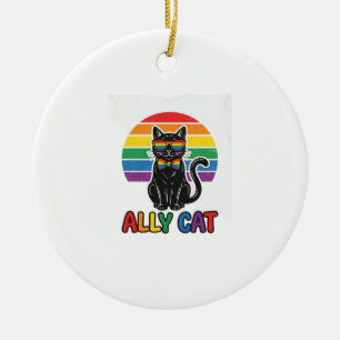 Adorno De Cerámica Gata Aliada Arcoíris Orgullo Diseño Camiseta Gato 