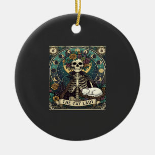 Adorno De Cerámica Gata Señora Haloween Esqueleto Floral Luna Brújula