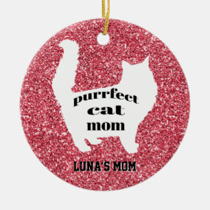 Adorno De Cerámica Gatita Brillo Rosa Moderna Mamá Gato