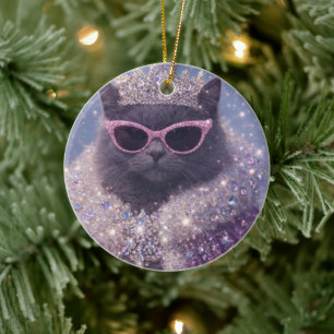 Adorno De Cerámica Gatita Reina Glamurosa Retrato de Fantasía Brillan