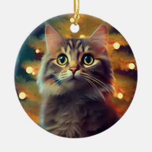 Adorno De Cerámica Gatito Adorable Jugando Con Bombilla De Navidad