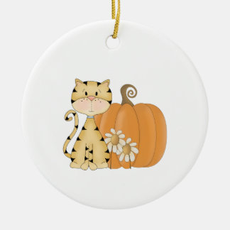 Adorno De Cerámica Gatito anaranjado con la calabaza