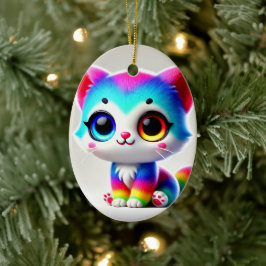Adorno De Cerámica Gatito arcoiris
