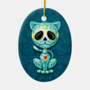Adorno De Cerámica Gatito azul del azúcar del zombi