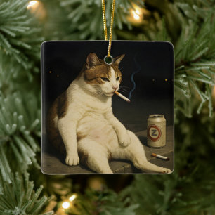 Adorno De Cerámica Gatito con Cigarrillo Meme Divertido de Gato Fuman