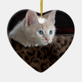 Adorno De Cerámica Gatito crema con hermosos ojos azules
