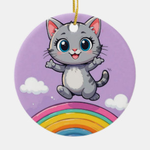 Adorno De Cerámica Gatito de dibujos animados adorable saltando alegr