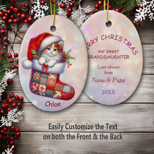 Adorno De Cerámica Gatito de Santa Hat en su nieta en reposo