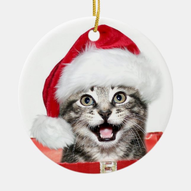 Adorno De Cerámica Gatito del navidad del Tabby (Frente)