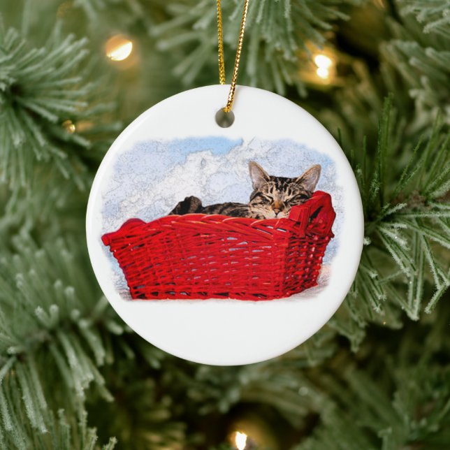 Adorno De Cerámica Gatito durmiente en Personalizado brillante de ces (Árbol)