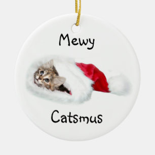 Adorno De Cerámica Gatito en el gorra de Santa