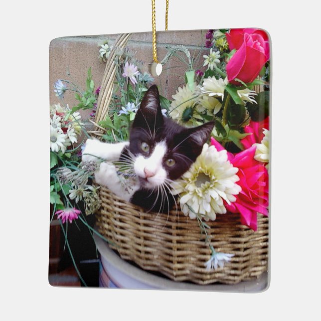Adorno De Cerámica Gatito en una canasta (Izquierda)
