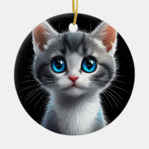 Adorno De Cerámica Gatito gris adorable con ojos azules llamativos