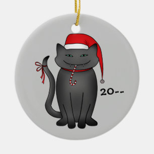 Adorno De Cerámica Gatito gris divertido del navidad