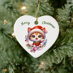 Adorno De Cerámica Gatito lindo en Navidades de disfraces de Santa