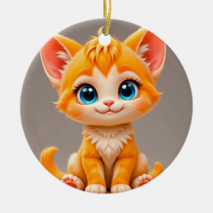 Adorno De Cerámica Gatito Naranja de Dibujos Animados Adorable