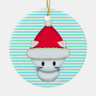 Adorno De Cerámica Gatito Navideño Adorable con Gorro de Santa