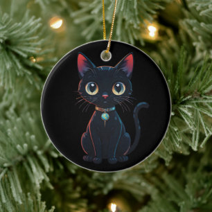 Adorno De Cerámica Gatito Negro Poco Espeluznante