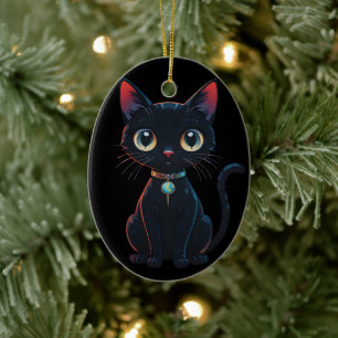 Adorno De Cerámica Gatito negro poco espeluznante