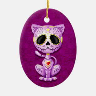 Adorno De Cerámica Gatito púrpura del azúcar del zombi
