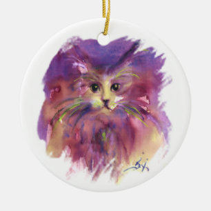 ADORNO DE CERÁMICA GATITO PURPURA, RETRATO DE GATO