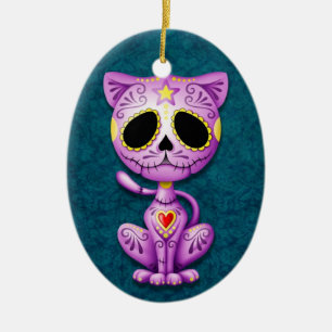 Adorno De Cerámica Gatito púrpura y azul del azúcar del zombi
