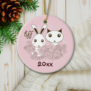 Adorno De Cerámica Gatito Rosa y amigos animales conejos para niños