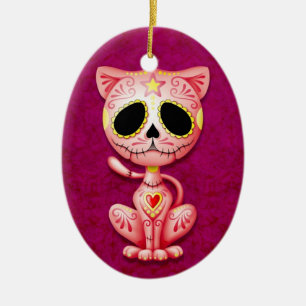 Adorno De Cerámica Gatito rosado del azúcar del zombi