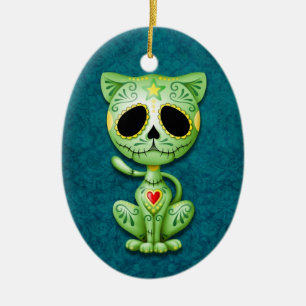 Adorno De Cerámica Gatito verde del azúcar del zombi