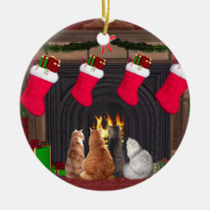 Adorno De Cerámica Gatitos del navidad