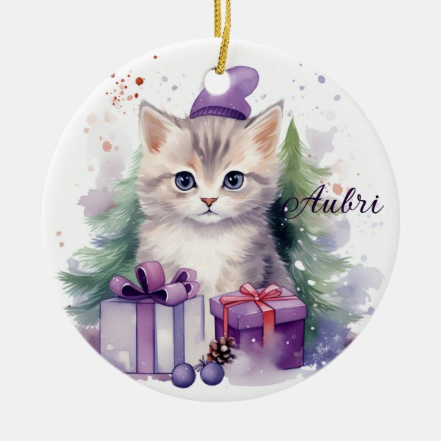 Adorno De Cerámica Gatitos Navidades con Navidades de regalos (Frente)