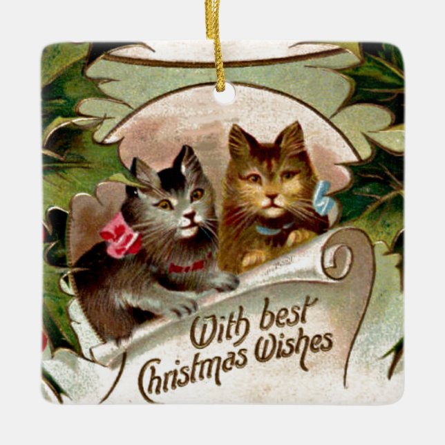 Adorno De Cerámica Gatitos navidades - Diseño de Navidad de época (Anverso)