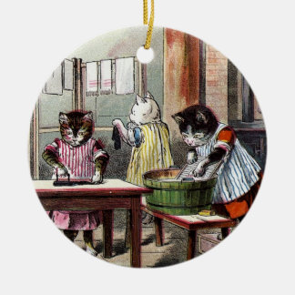 Adorno De Cerámica Gatitos que lavan sus manoplas
