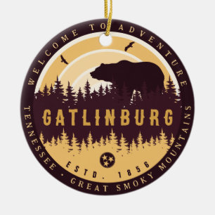 Adorno De Cerámica Gatlinburg Tennessee Bear Pine Trees Naturaleza