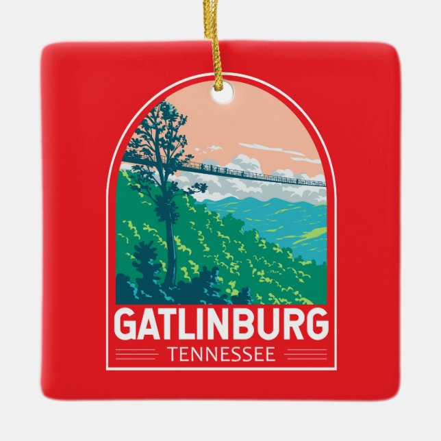Adorno De Cerámica Gatlinburg Tennessee Travel Art Emblem (Anverso)