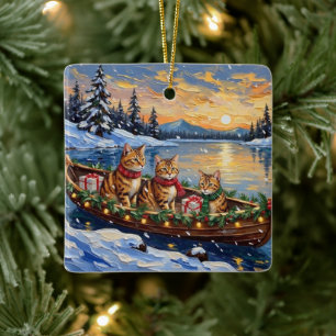 Adorno De Cerámica Gato Abisinio Navidad Barco Fiesta