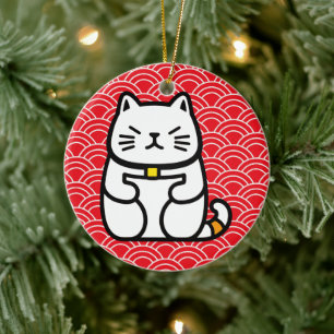Adorno De Cerámica Gato afortunado japonés o Maneki-Neko
