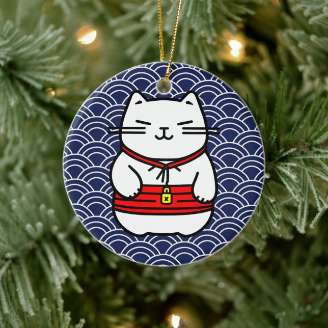 Adorno De Cerámica Gato afortunado japonés o Maneki-Neko (Árbol)