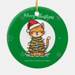 Adorno De Cerámica Gato alegre y brillante Navidad gatito nieve invie
