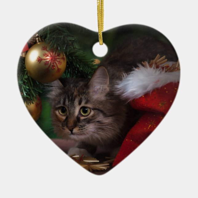 Adorno De Cerámica Gato amor Feliz Navidad (Frente)
