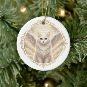 Adorno De Cerámica Gato Ángel Sereno Gato con Alas y Halo Brillante