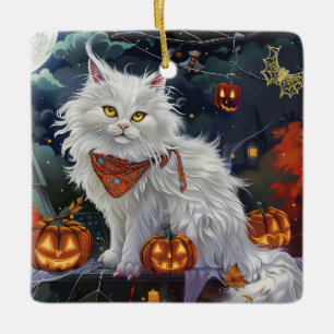 Adorno De Cerámica Gato Angora Turco Halloween Espeluznante