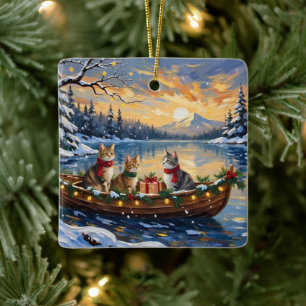 Adorno De Cerámica Gato Angora Turco Navidad Barco Fiesta