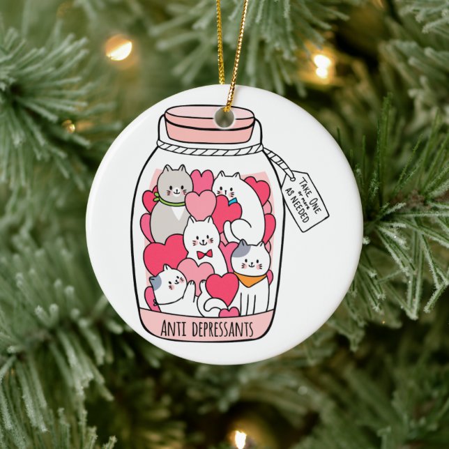 Adorno De Cerámica Gato antidepresivo divertido regalo para el amante (Árbol)